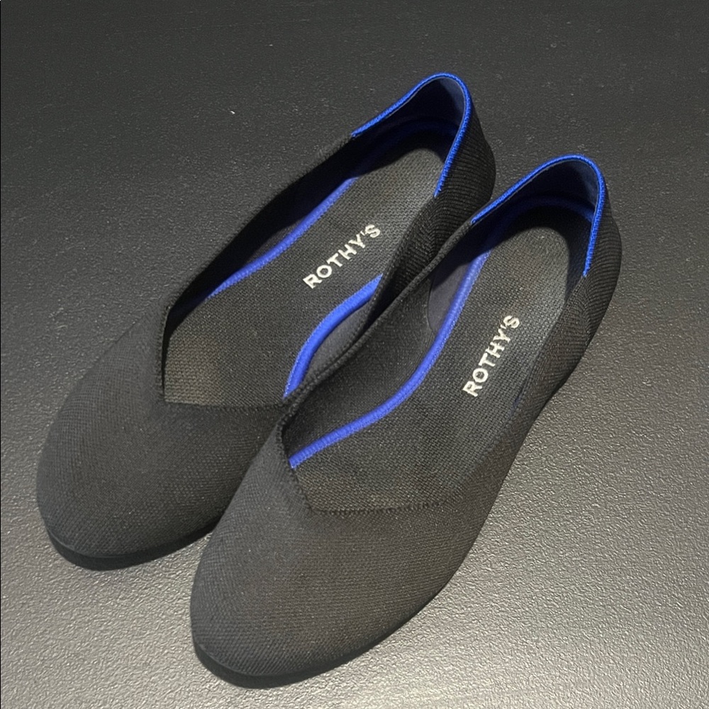Rothy's Black Flats with Blue Trim - Women's Slip-On Ballet